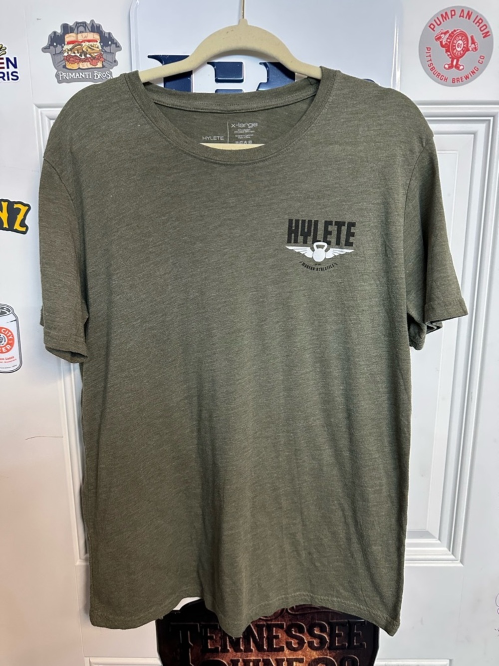 Hylete Olive Green Short Sleeve Crew Tee with Chest Logo